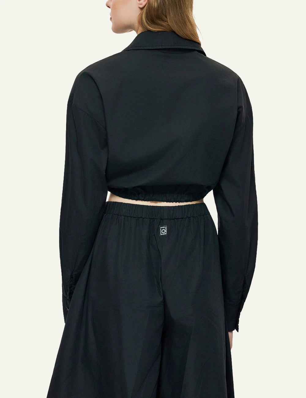 dirty laundry cropped shirt black long sleeve drawstring waist back model view