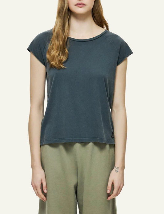Dirty Laundry dark green cap sleeve t-shirt relaxed fit front model view