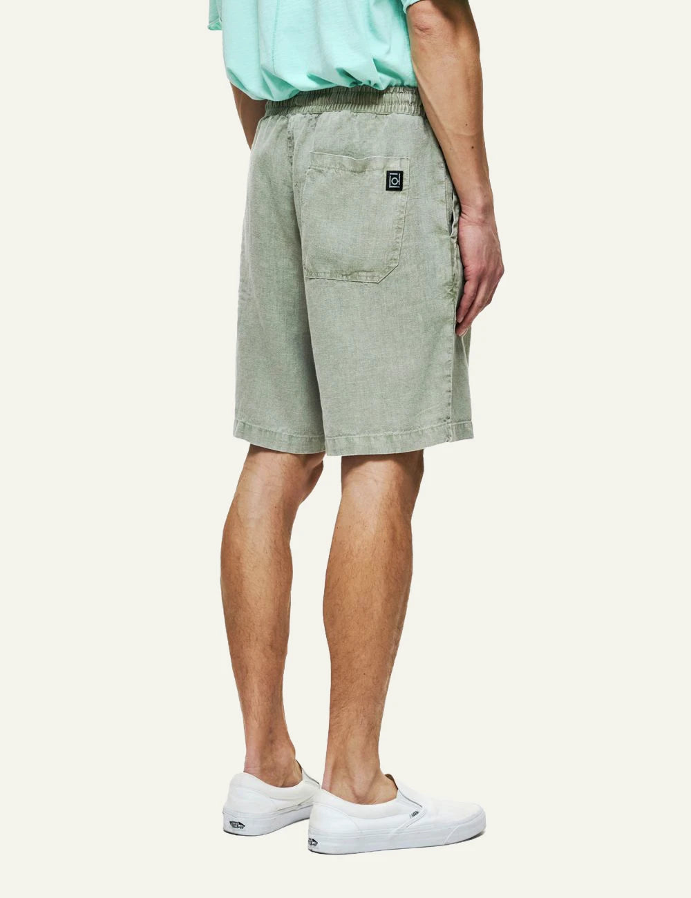Dirty Laundry linen bermuda shorts sage green relaxed fit side model view