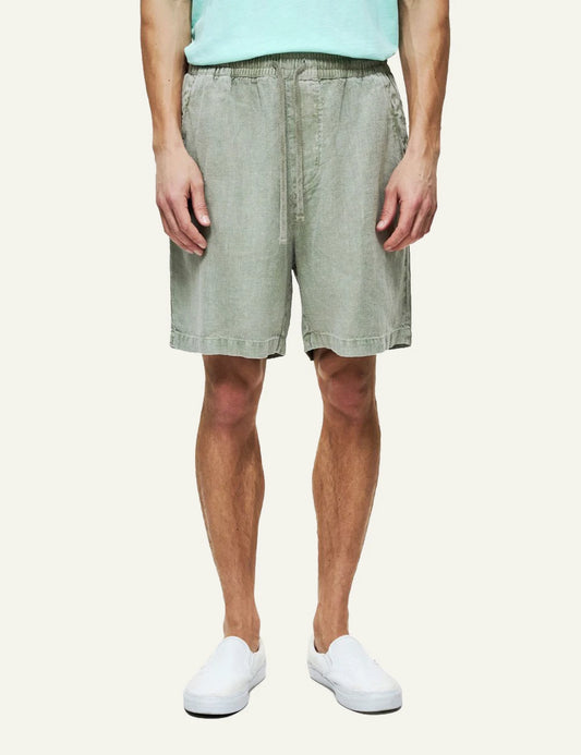 Dirty Laundry linen bermuda shorts sage green relaxed fit front model view
