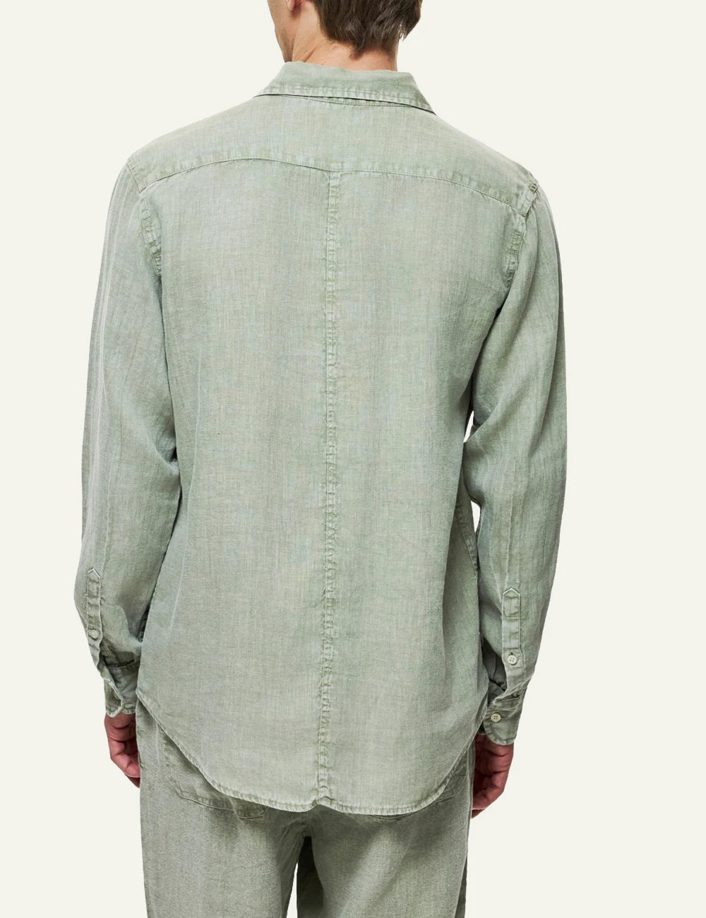 Dirty Laundry linen long sleeve shirt sage green regular fit back model view