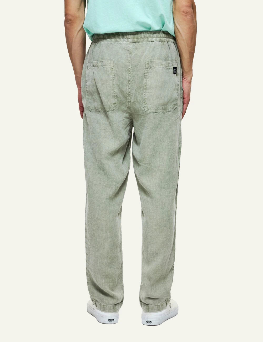 dirty laundry linen pants khaki relaxed fit elastic waist back model view