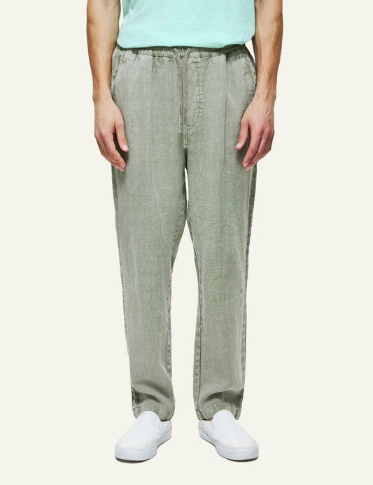dirty laundry linen pants khaki relaxed fit elastic waist front model view