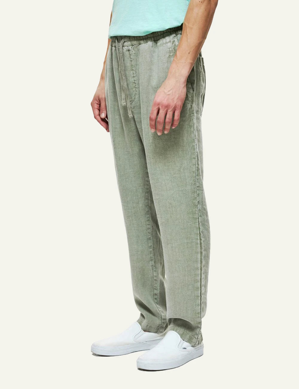 dirty laundry linen pants khaki relaxed fit elastic waist side view