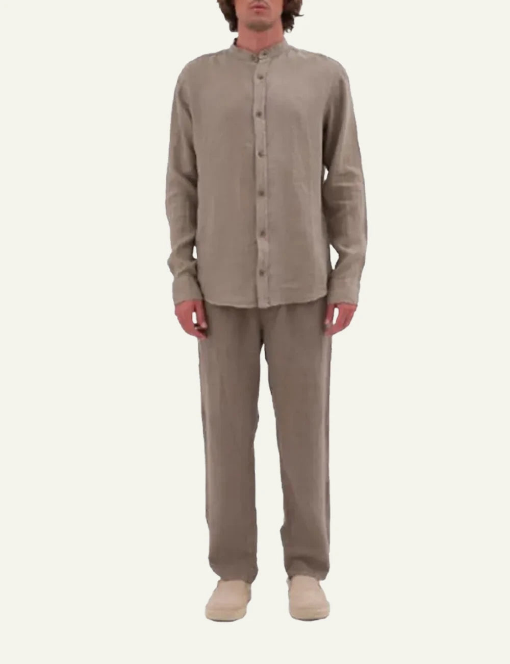 Dirty Laundry linen pant taupe front full look