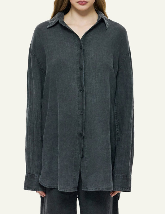 dirty laundry linen shirt charcoal relaxed fit long sleeve front model view