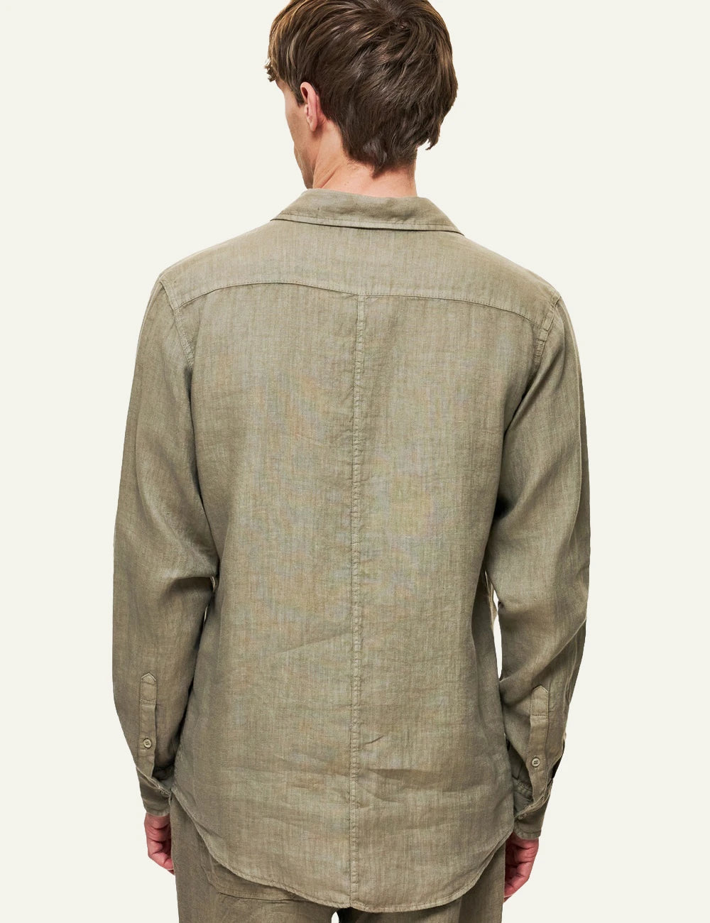 dirty laundry linen shirt khaki long sleeve regular fit back model view