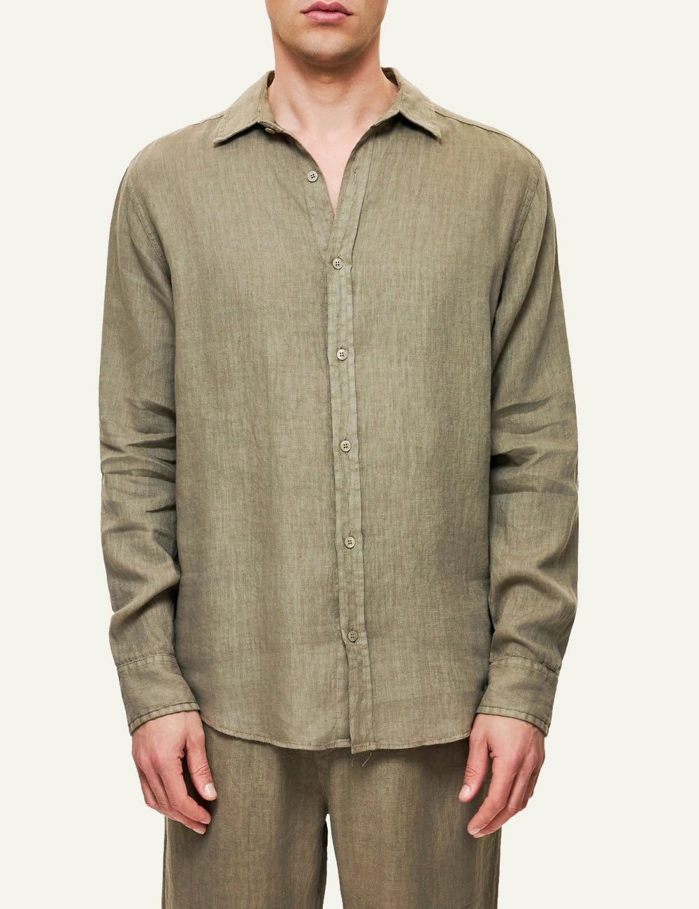 dirty laundry linen shirt khaki long sleeve regular fit front model view