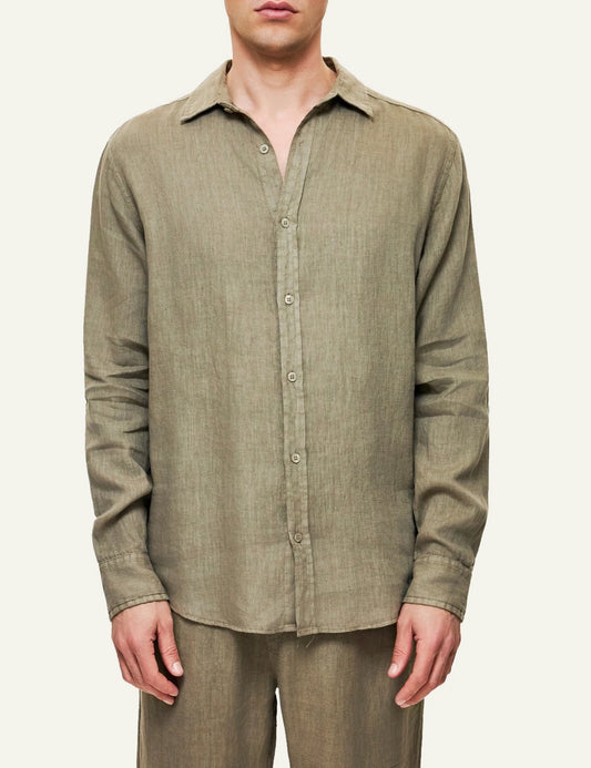 dirty laundry linen shirt khaki long sleeve regular fit front model view