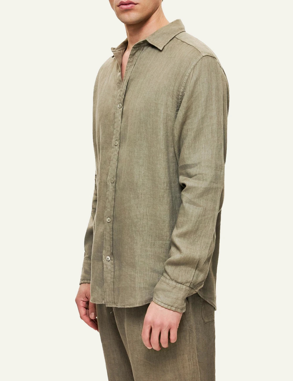dirty laundry linen shirt khaki long sleeve regular fit side model view
