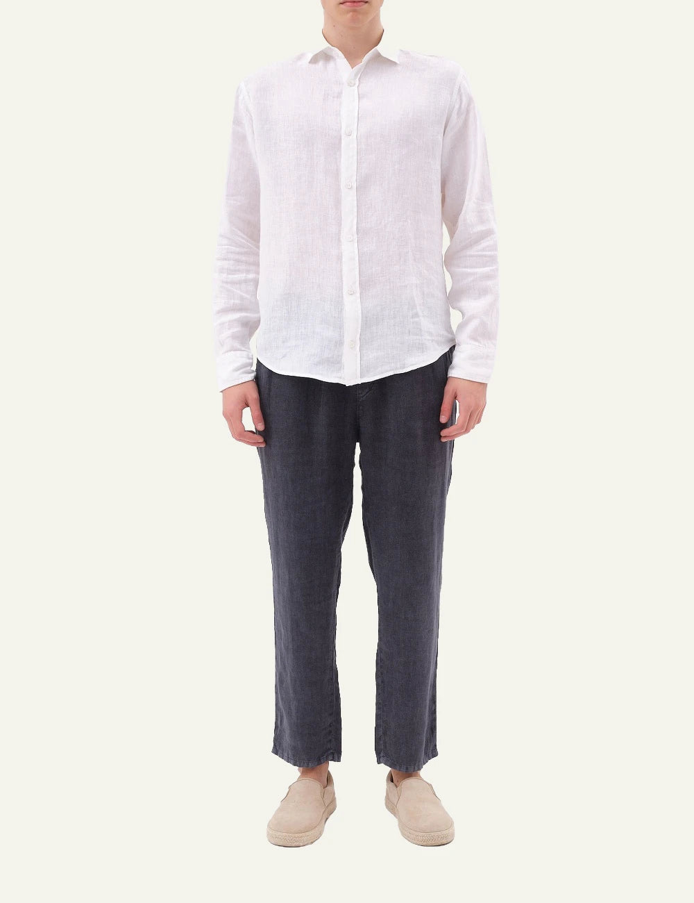 dirty laundry linen shirt white long sleeve regular fit front full body view