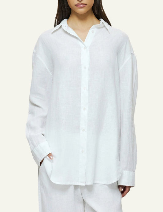 dirty laundry linen shirt white relaxed fit long sleeve front model view