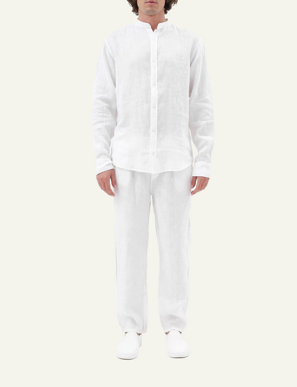 Dirty Laundry linen trousers white relaxed fit drawstring waist front full body view