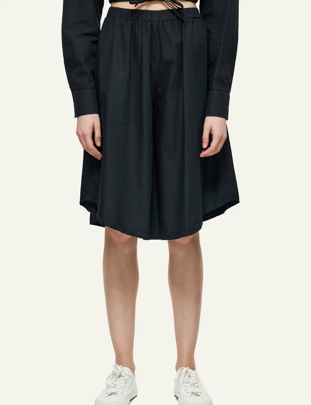 dirty laundry long bermuda black flowy wide leg elastic waist front model view