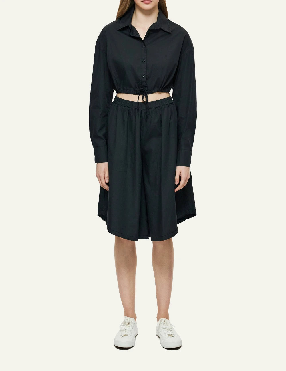 dirty laundry long bermuda black flowy wide leg elastic waist front full body view