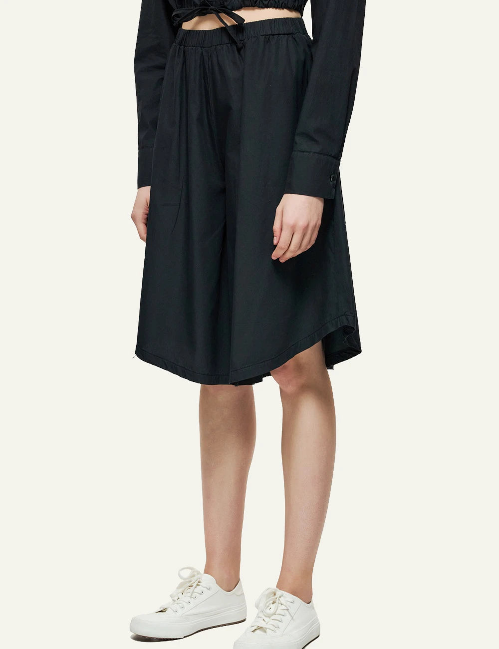 dirty laundry long bermuda black flowy wide leg elastic waist side model view