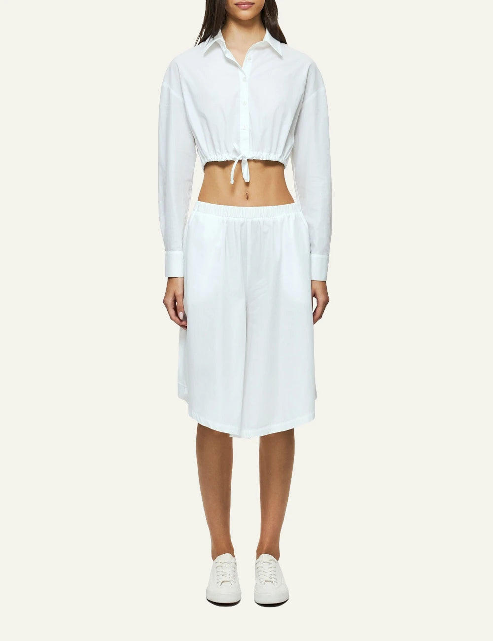 dirty laundry long bermuda white flowy wide leg elastic waist front full body view