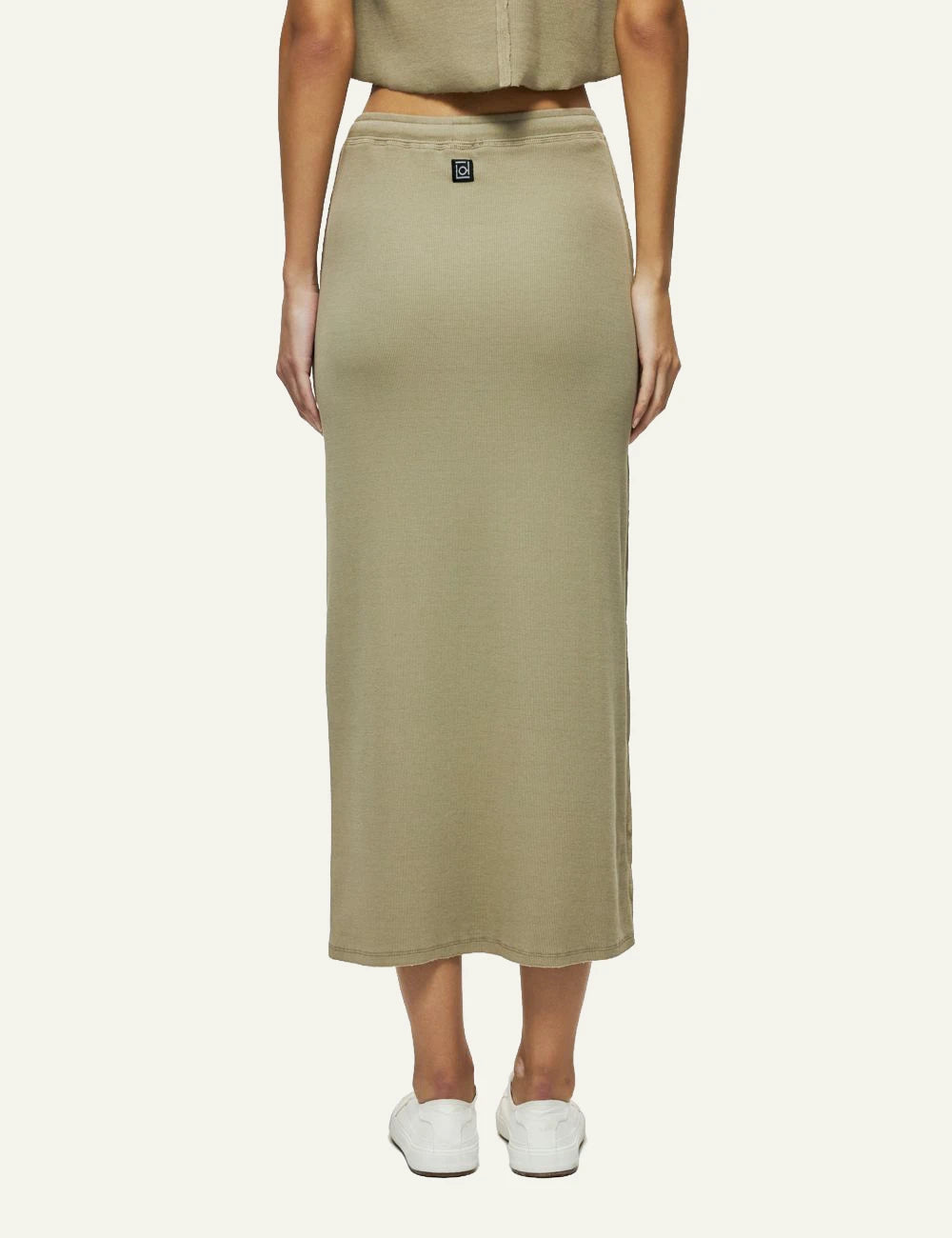 dirty laundry maxi rib skirt khaki elastic waist back model view