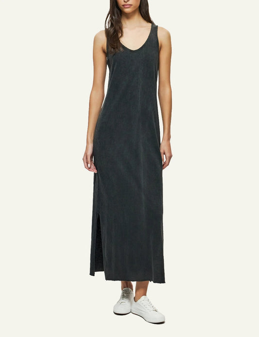 dirty laundry maxi tank dress black washed sleeveless relaxed fit side slit front model view