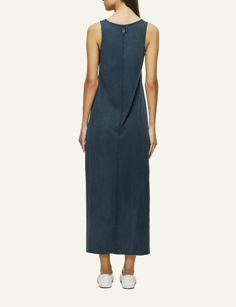 dirty laundry maxi tank dress blue sleeveless relaxed fit side slit back model view