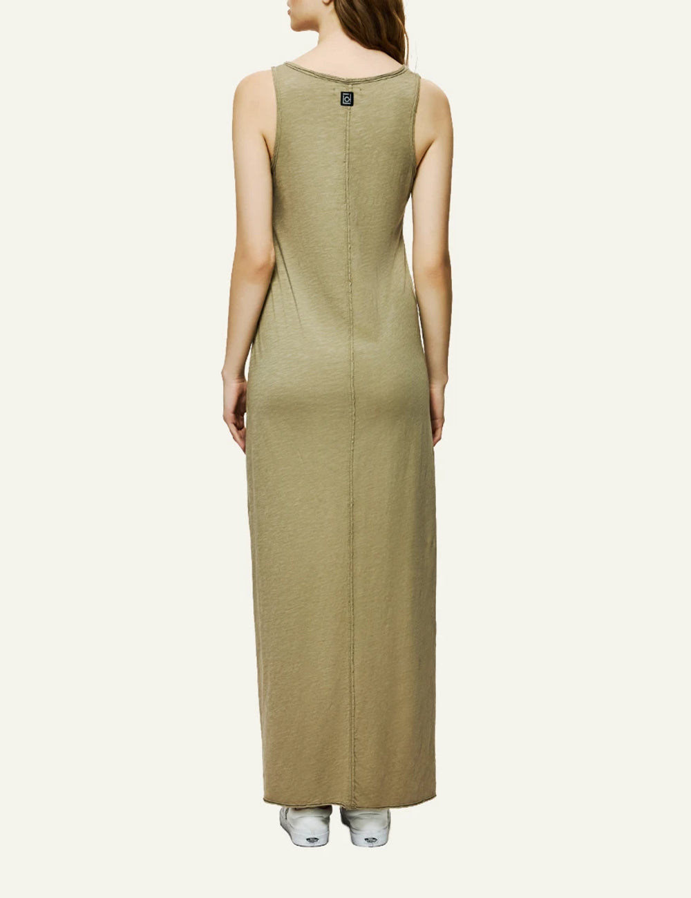dirty laundry maxi tank dress khaki sleeveless relaxed fit side slit back model view