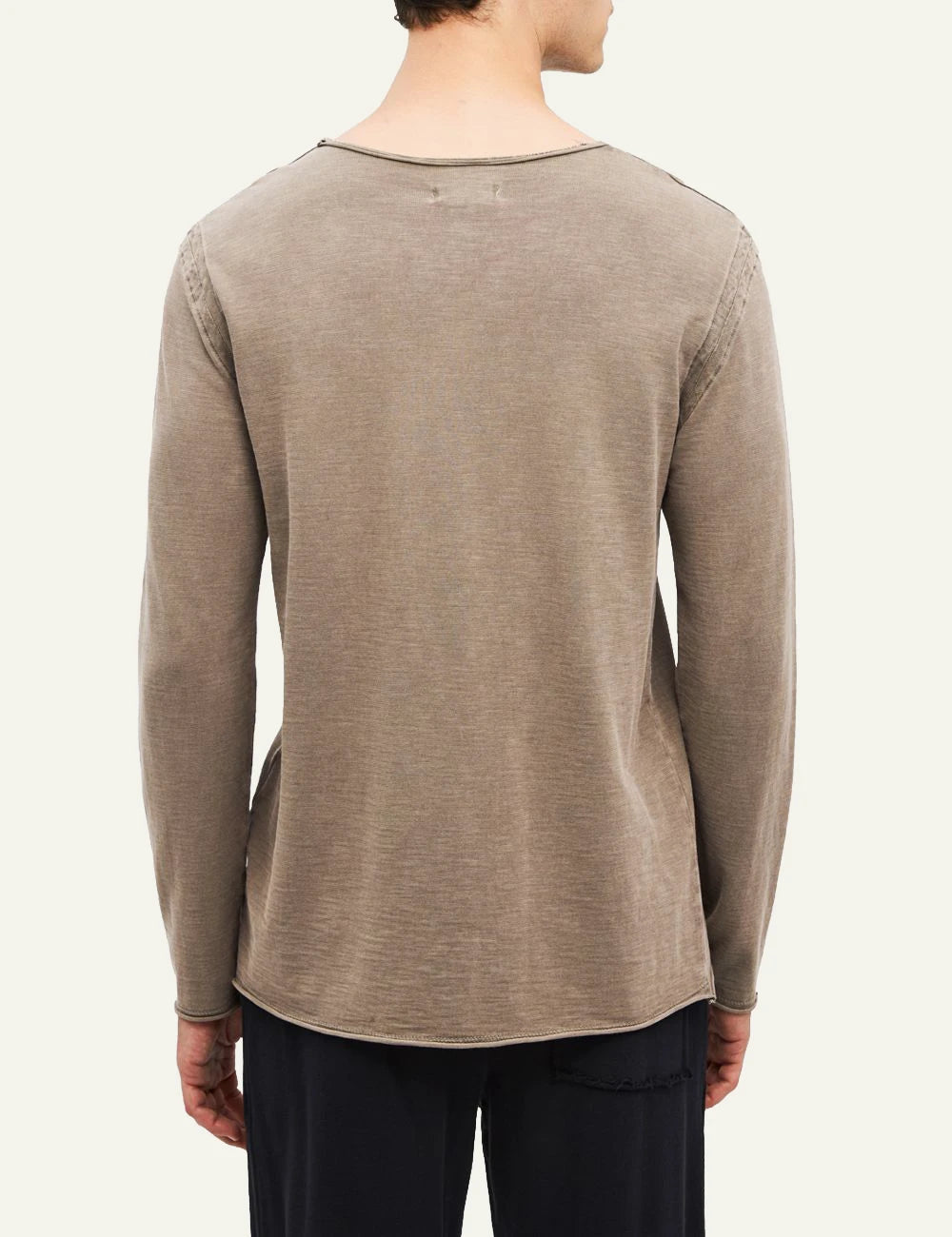 Men's Dirty Laundry beige brown cotton long sleeve top with raw edge back