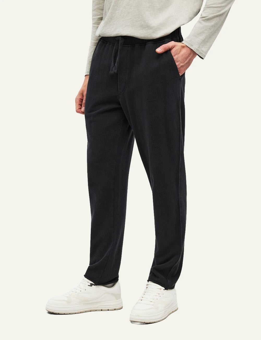 Men's Dirty Laundry black cotton sweatpants with drawstring waist and raw details side
