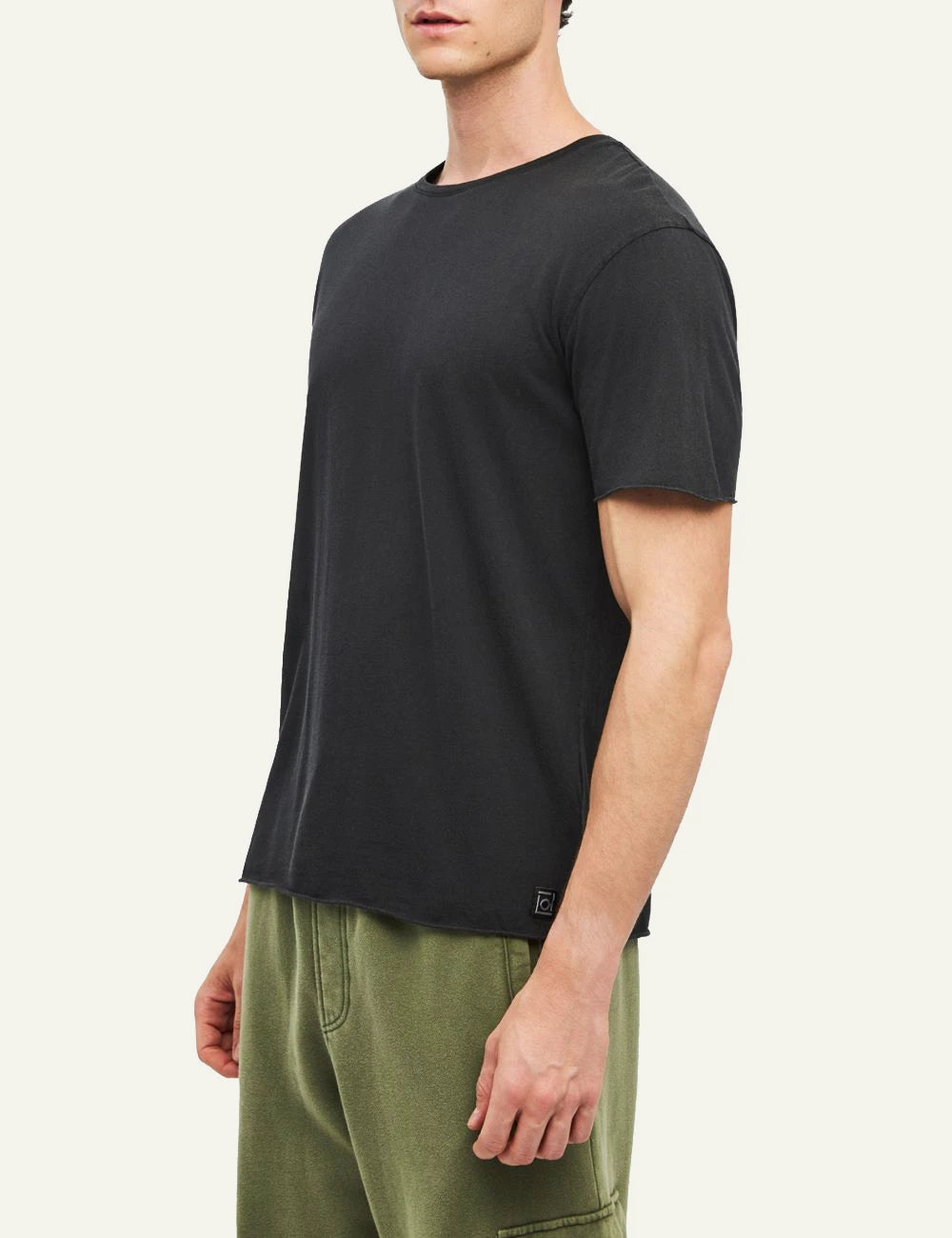 Men's Dirty Laundry black cotton T-shirt with regular fit and raw edge finish side