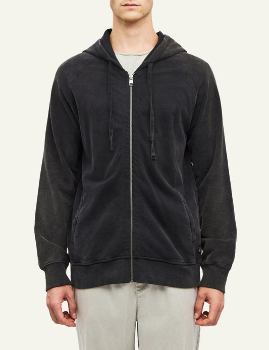 Men's Dirty Laundry black full zip hooded sweatshirt with raglan sleeves and faded finish
