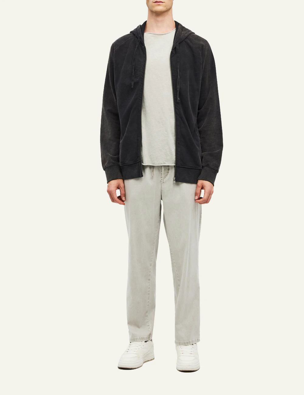 Men's Dirty Laundry black full zip hooded sweatshirt with raglan sleeves and faded finish full body