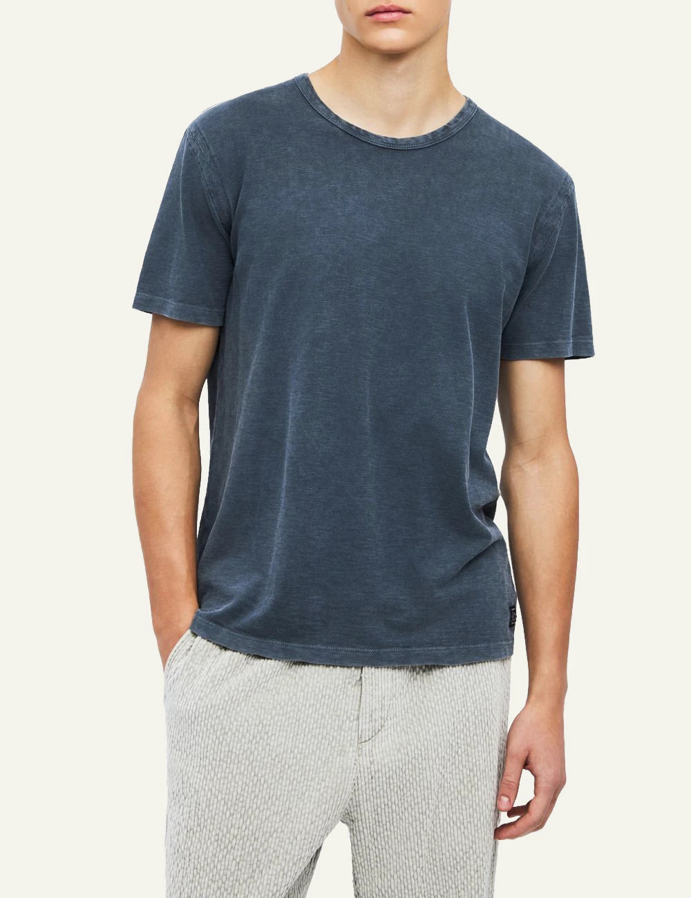 Men's Dirty Laundry blue slub cotton T-shirt with regular fit and crew neck