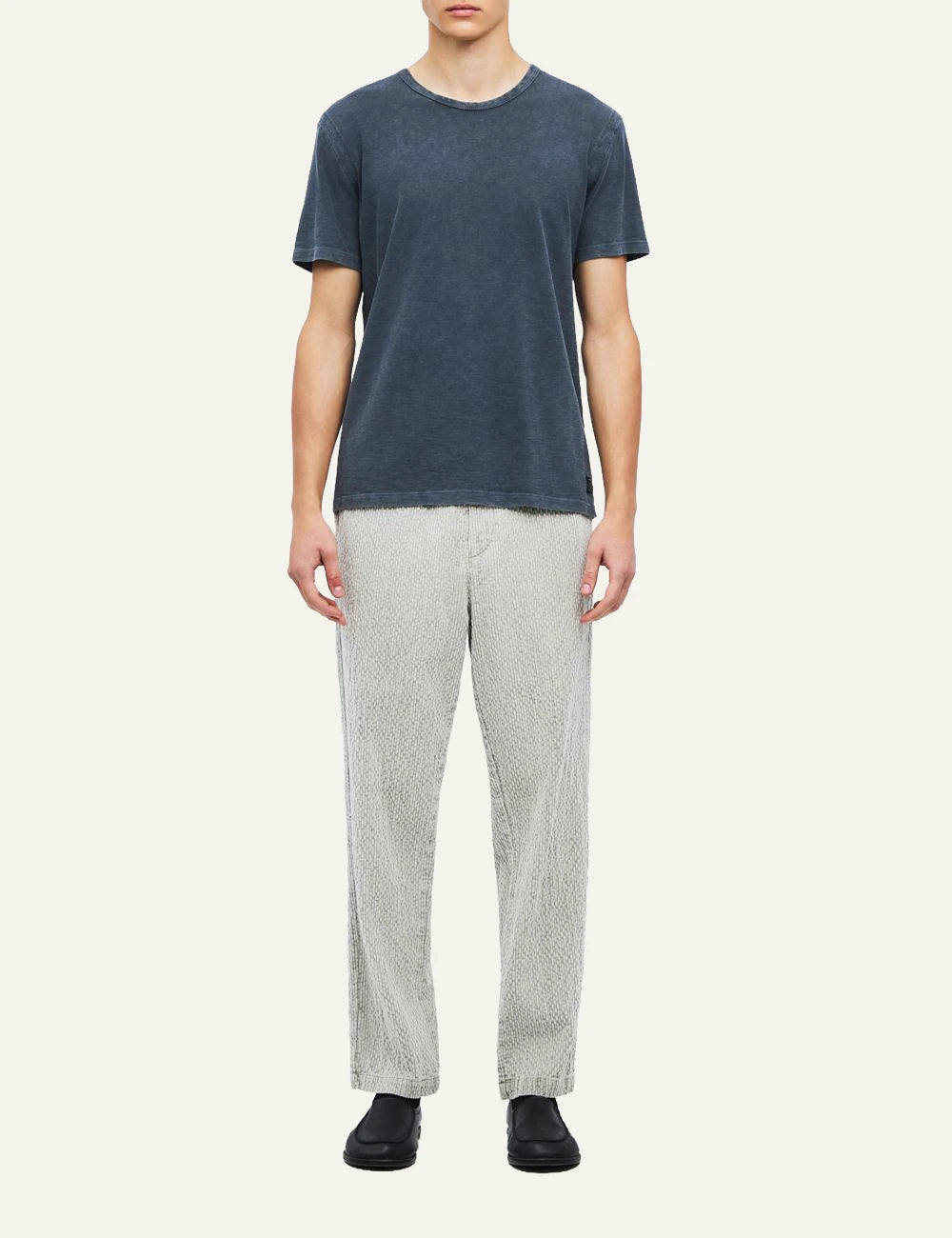 Men's Dirty Laundry blue slub cotton T-shirt with regular fit and crew neck full body