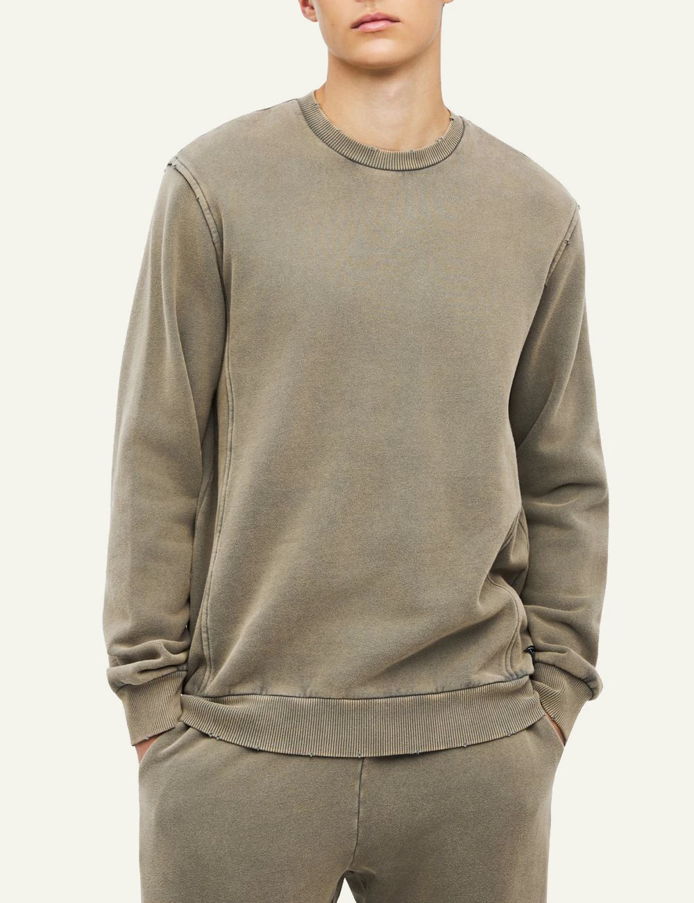 Men's Dirty Laundry grey beige cotton crewneck sweatshirt with raglan sleeves