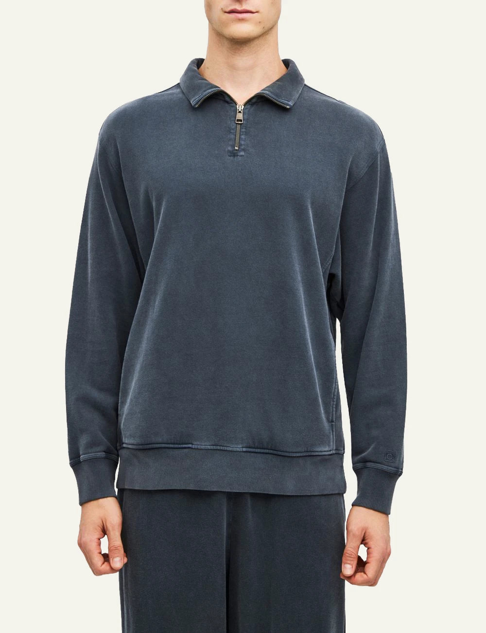 Men's Dirty Laundry dark blue half zip sweatshirt with collar and faded finish