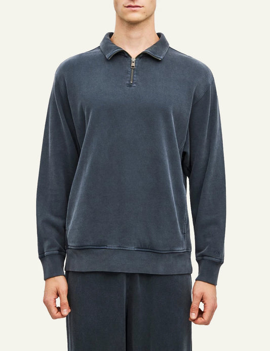 Men's Dirty Laundry dark blue half zip sweatshirt with collar and faded finish