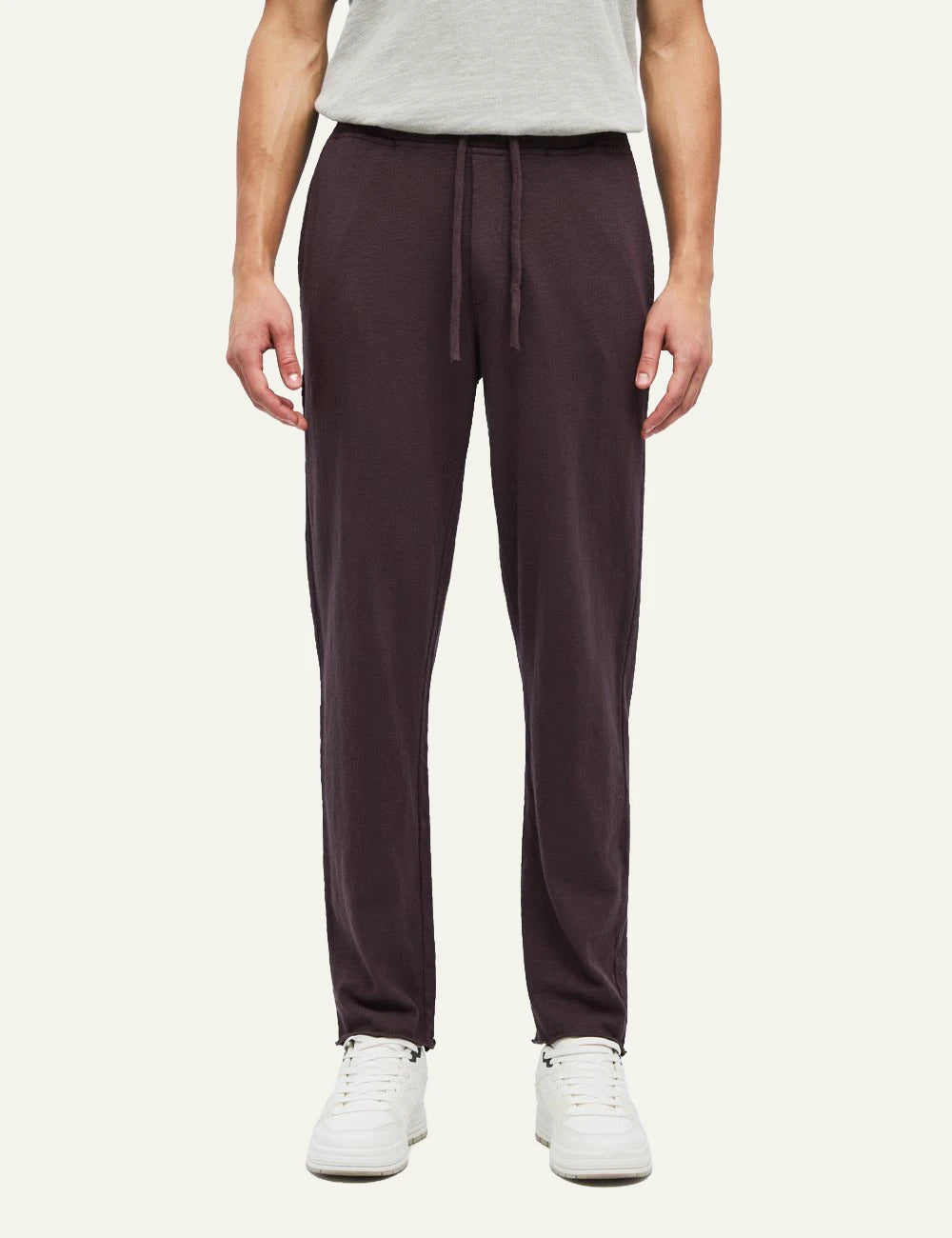 Men's Dirty Laundry dark burgundy cotton sweatpants with drawstring waist and raw edges