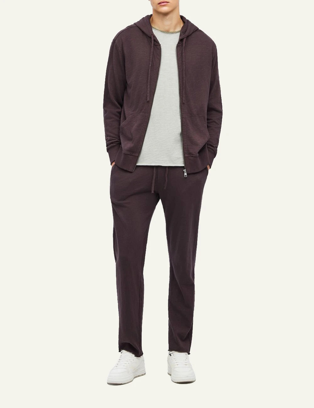 Men's Dirty Laundry dark burgundy knitted full zip hooded cardigan full body