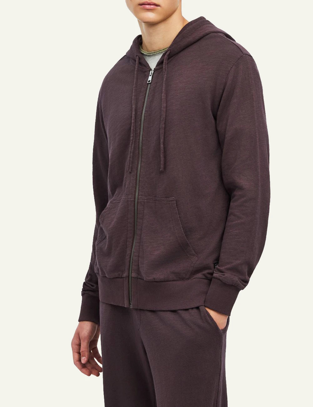 Men's Dirty Laundry dark burgundy knitted full zip hooded cardigan side