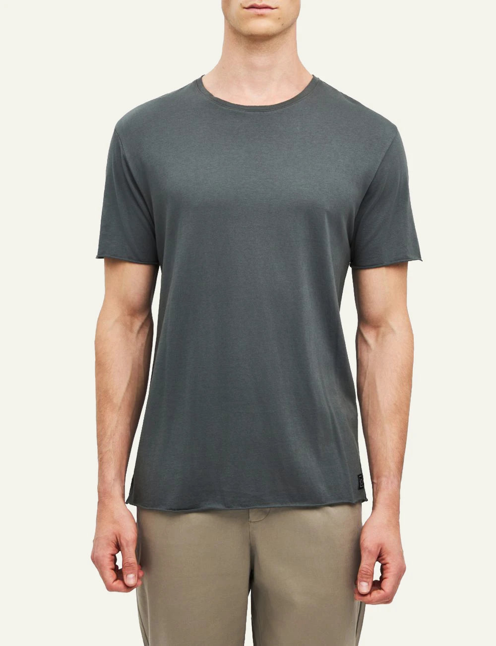 Men's Dirty Laundry dark grey cotton T-shirt with regular fit and raw edge finish