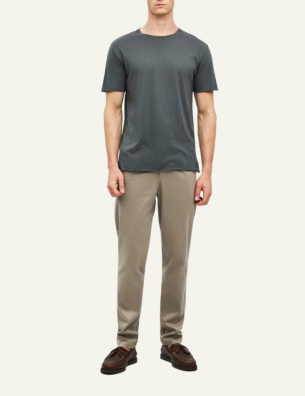 Men's Dirty Laundry dark grey cotton T-shirt with regular fit and raw edge finish full body