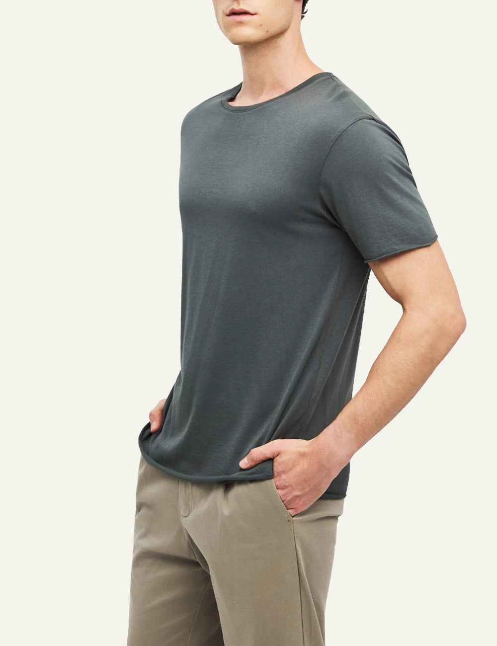 Men's Dirty Laundry dark grey cotton T-shirt with regular fit and raw edge finish side