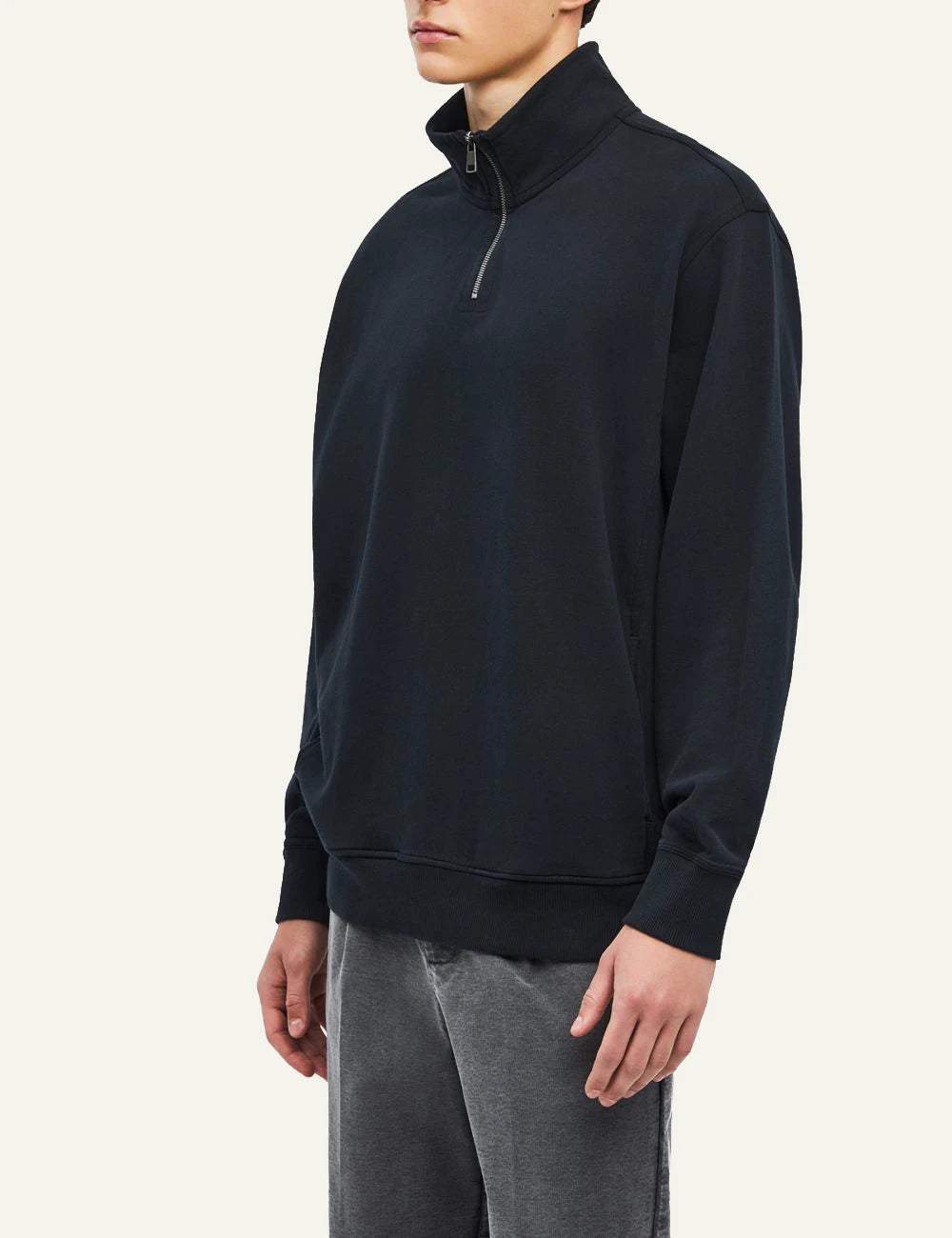 Men's Dirty Laundry dark navy cotton half zip sweatshirt with high collar side