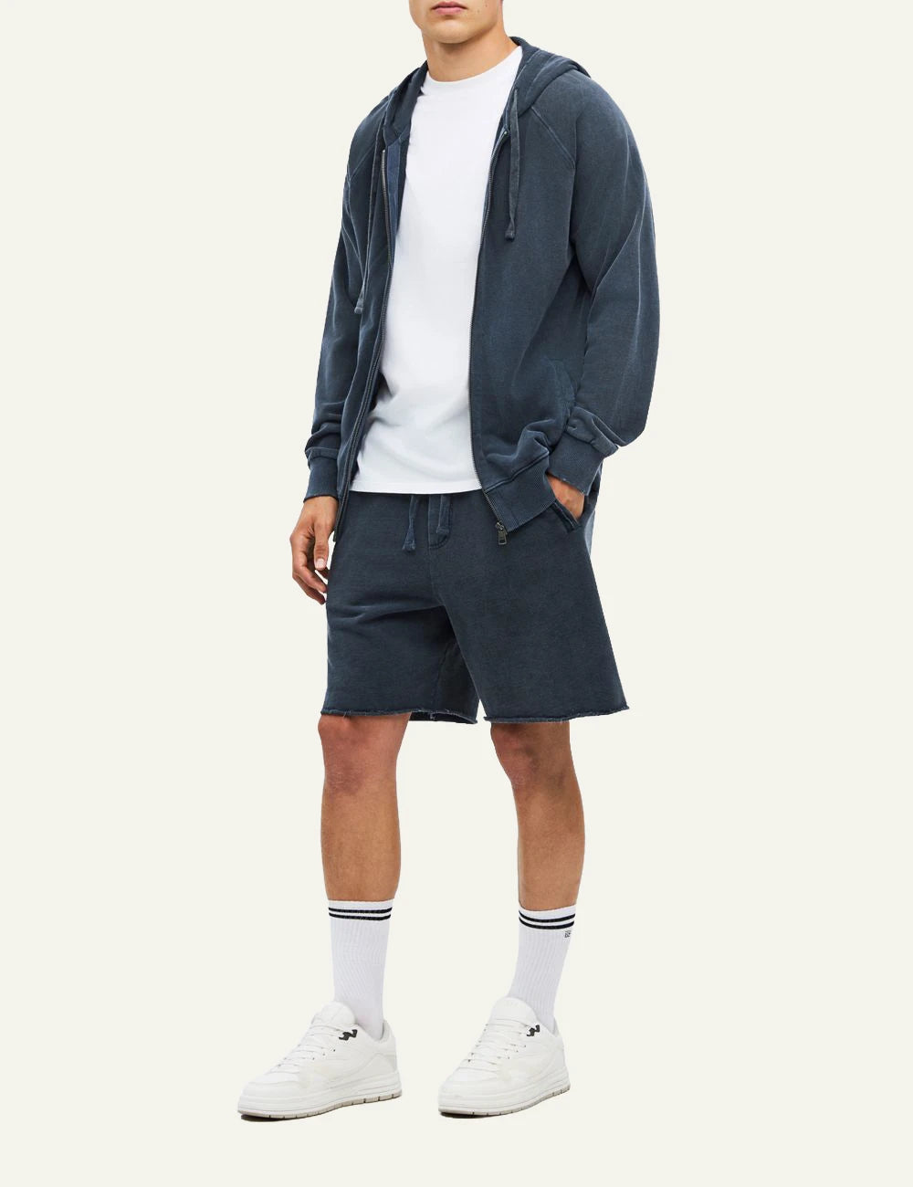 Men's Dirty Laundry faded blue cotton zip-up hoodie with raglan sleeves full body