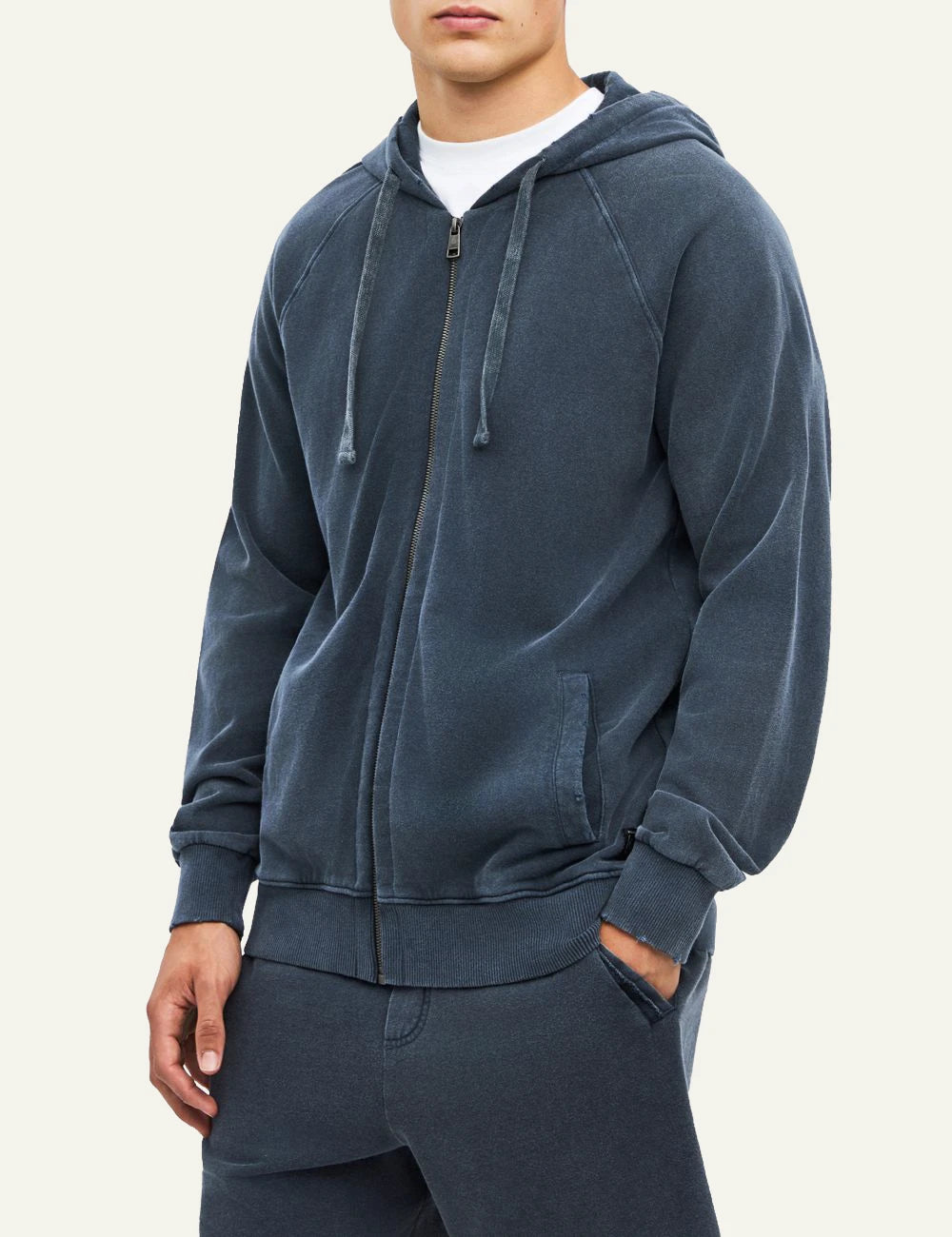 Men's Dirty Laundry faded blue cotton zip-up hoodie with raglan sleeves side