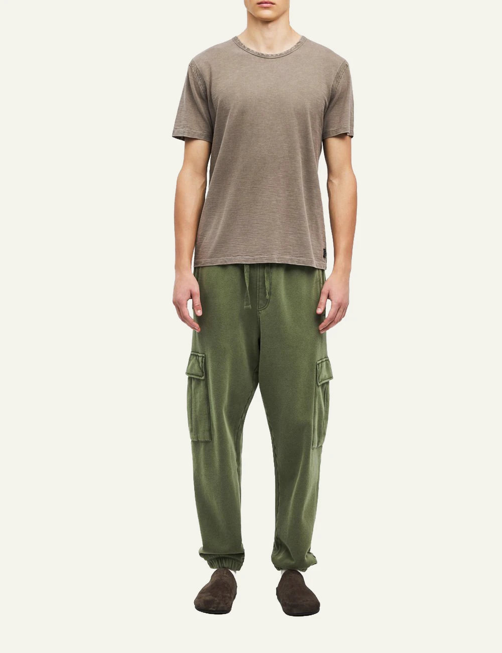 Men's Dirty Laundry taupe slub cotton T-shirt with regular fit and crew neck full body
