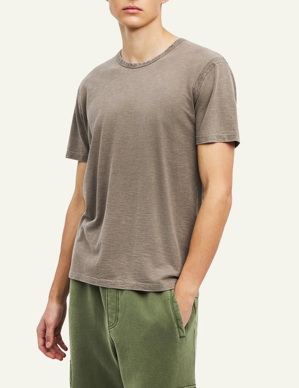 Men's Dirty Laundry taupe slub cotton T-shirt with regular fit and crew neck side