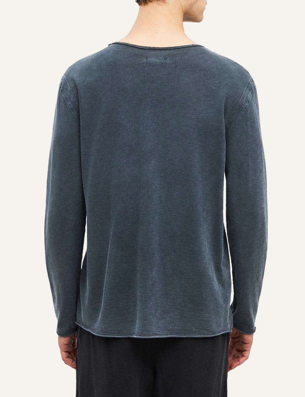 Men's Dirty Laundry washed blue grey cotton long sleeve top with raw edge details back