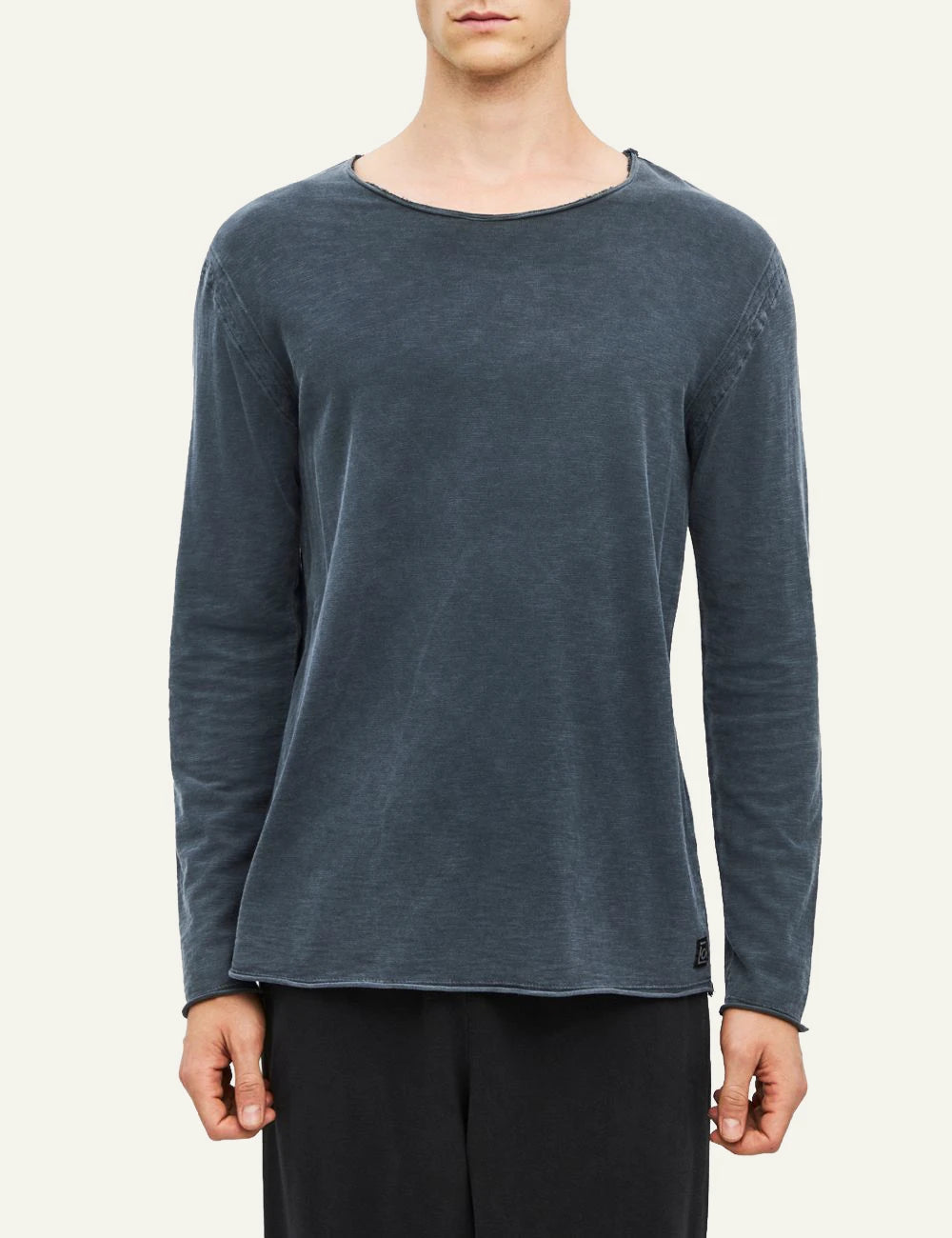 Men's Dirty Laundry washed blue grey cotton long sleeve top with raw edge details