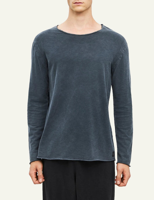 Men's Dirty Laundry washed blue grey cotton long sleeve top with raw edge details