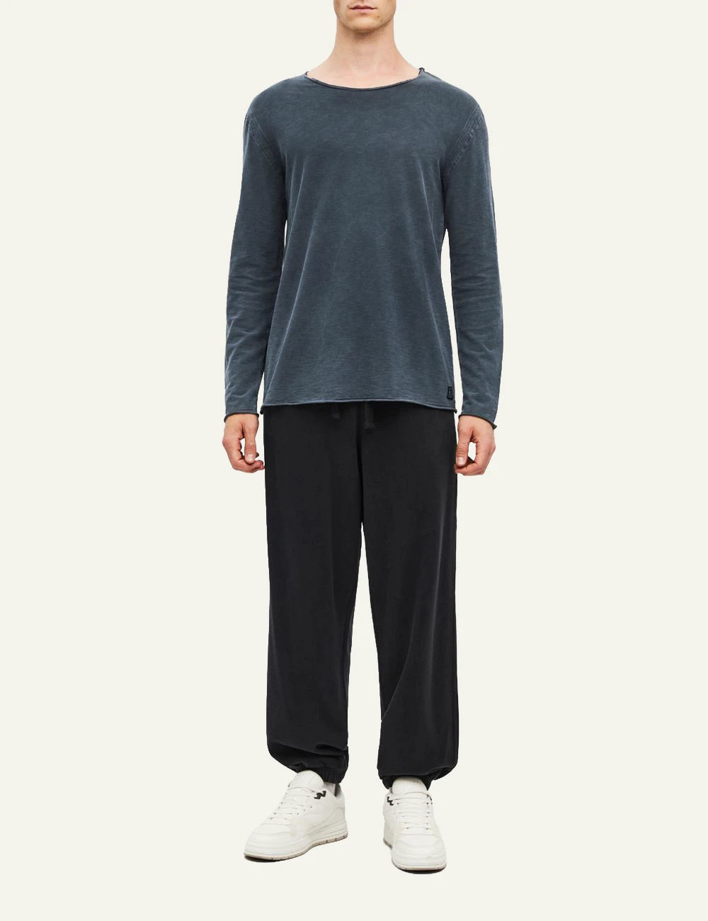 Men's Dirty Laundry washed blue grey cotton long sleeve top with raw edge details full body